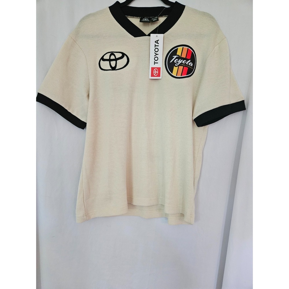 Toyota Men's LAND CRUISER V-neck Ringer Shirt Sz S Embroidered Patch NWT TRD